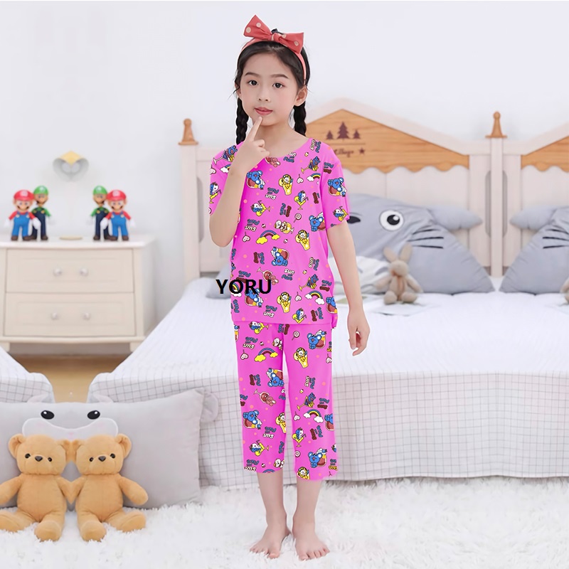 Pamelo Piyama Anak Celana 3/4 Perempuan dan Laki Usia 1 - 7 Tahun Baju Tidur Anak Baju Tidur Murah Produk Terlaris