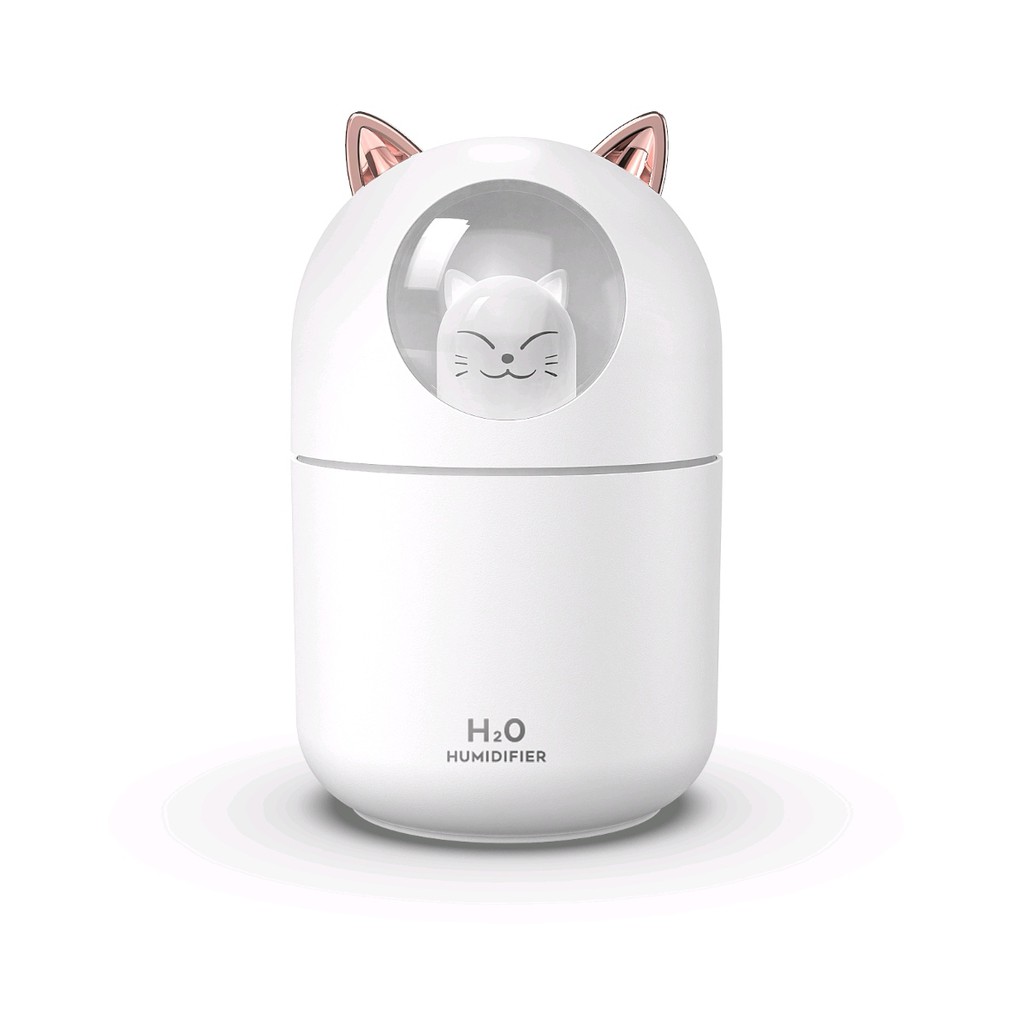 Humidifier Diffuser Mini 300 ML with 7 Colour LED Light Lamp - Pelembab Ruangan-A205 Putih