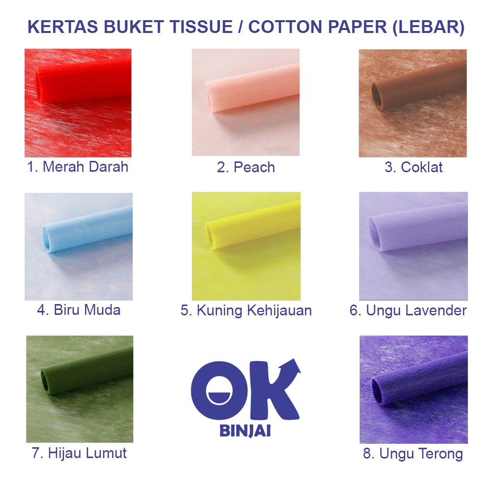 

OKB Kertas Tissue Bunga Cotton Paper LEBAR Serat Flower Wrap Wrapping Buket