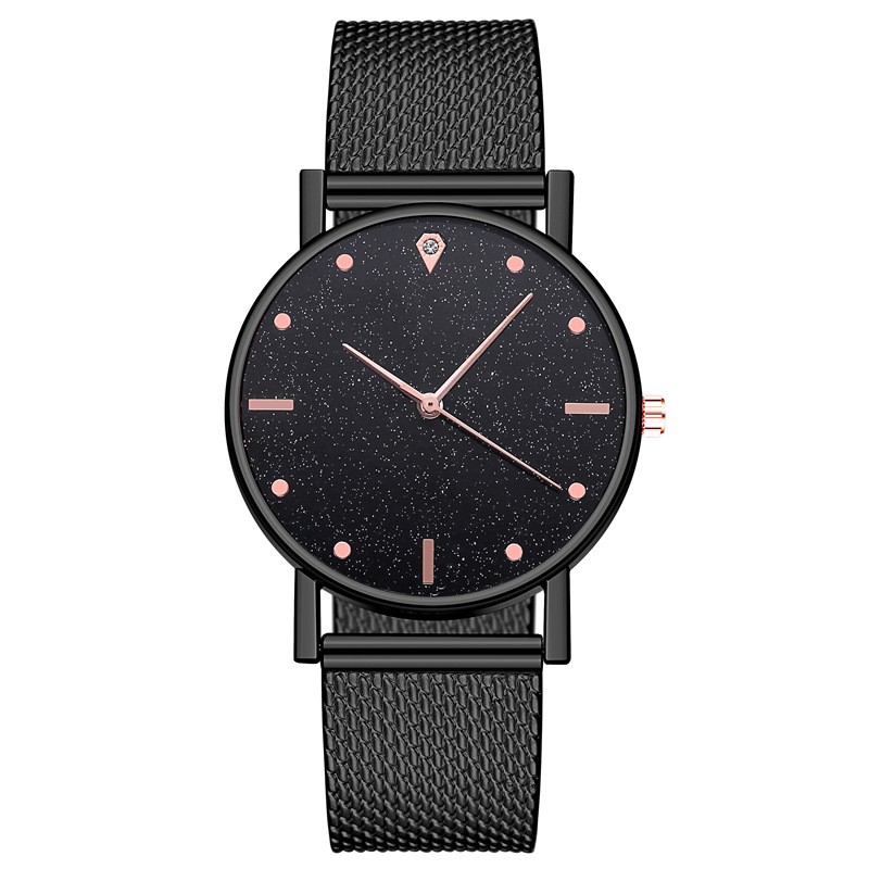 Jam Tangan Gliter Stainless Steel Wanita Quartz Fashion Korean Analog Casual Simple Import-44-5 #1 HitamHitam