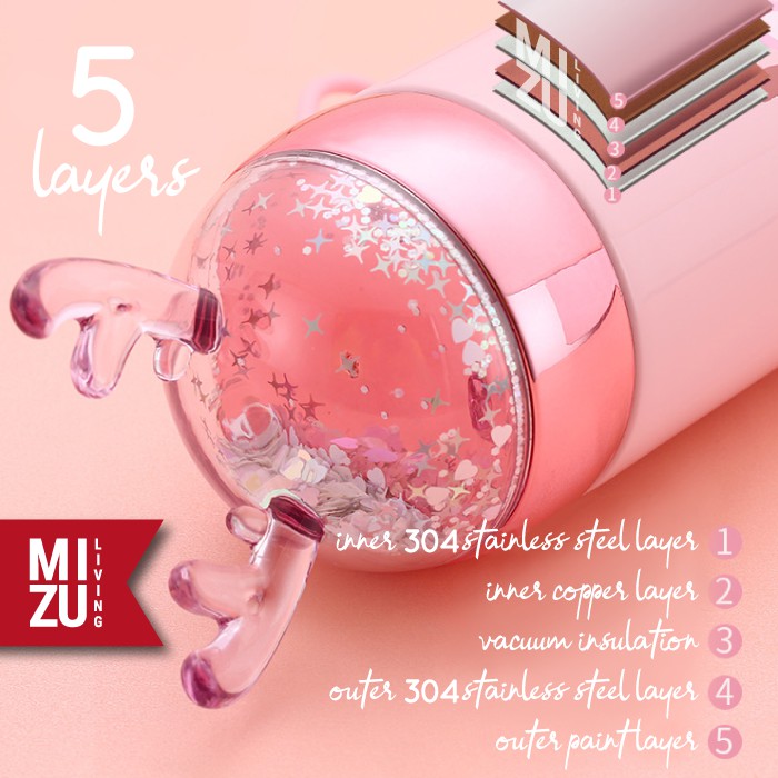 UNIDEER Termos Anak Unicorn Snow Globe 300ml Thermos Botol Air Minum Water Bottle Vacuum BPA-Free-6