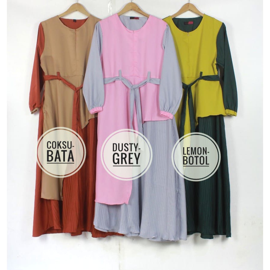 GRAGE SHOP - Gamis ITYCREPE PLISKETDHIVYA tali pinggang depan busana muslim wanita baju remaja