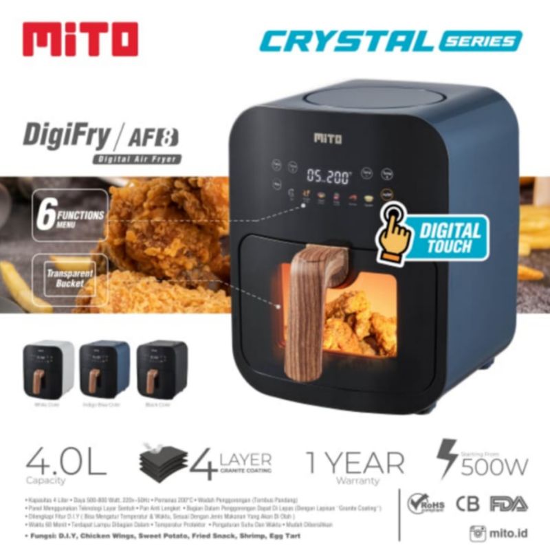 MITO Digital Air Fryer AF8 Wadah Panci Transparan Kapasitas 4 Liter  AF 8 MITO GARANSI RESMI