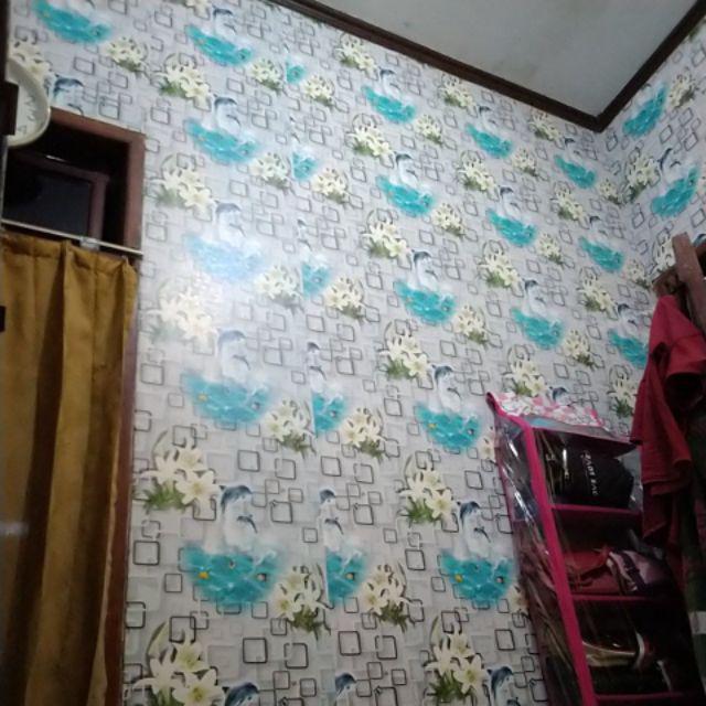 [cod] Wallpaper Dinding Kamar Ruang Tamu 45cm X 10m Murah Minimalis Dolphin 3d -  Wallding08
