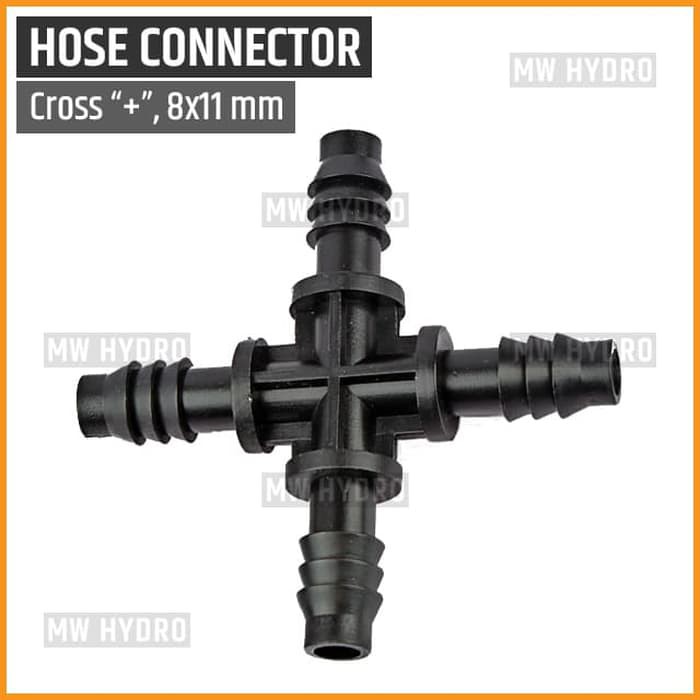 Connector Cross, Konektor Cabang 4, Selang 8 mm / 11 mm