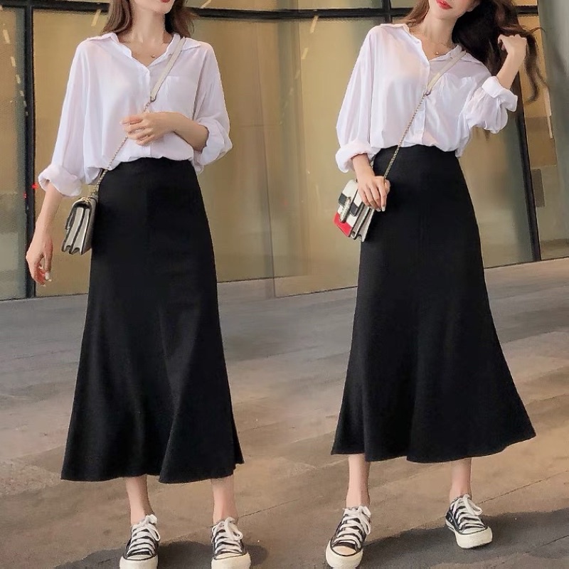 rok korea/long skirt /rok wanita bahan shakila streat all size