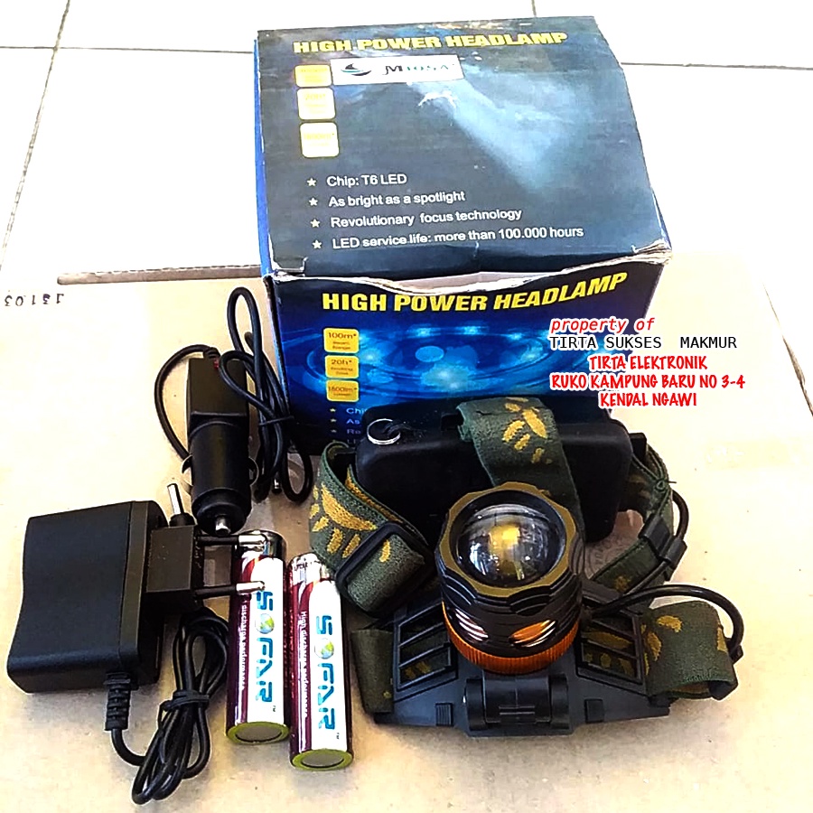 Paket Headlamp High power T6+COB / senter kepala LED MIOSA T6 +COB komplit ZOOM T-105