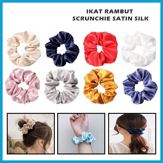 Ikat Rambut Scrunchie Satin Silk Kain Crepe Warna Pastel IMPORT Korea Hairband Kunciran Cepol Hijab Aksesoris Fashion Wanita