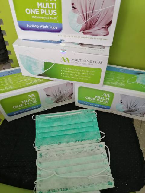 Masker hijab medis 3 ply Multi one plus premium @50pcs