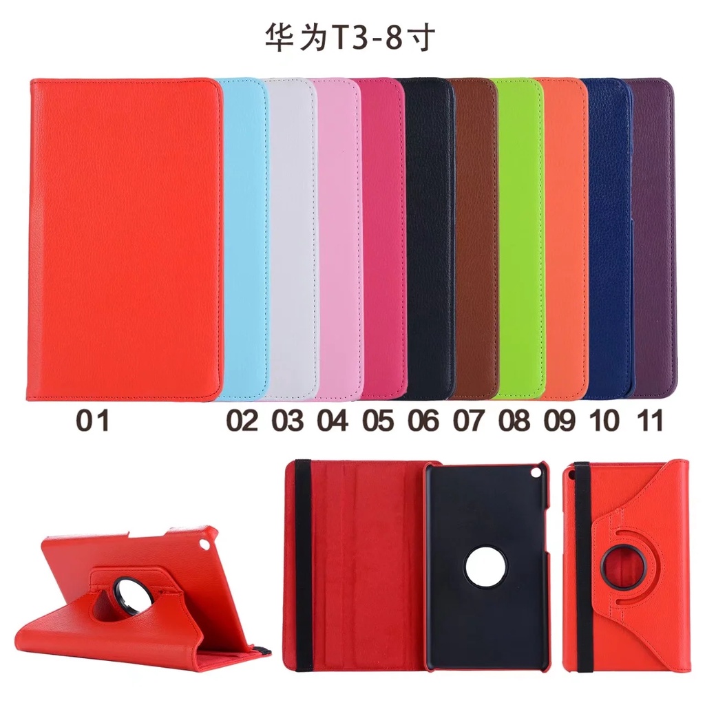 Untuk Huawei MediaPad T3 8.0 (2017) KOB-L09 KOB-W09 Casing Fashion360° Rotating Tablet Flip Stand Leather Case Cover Pelindung