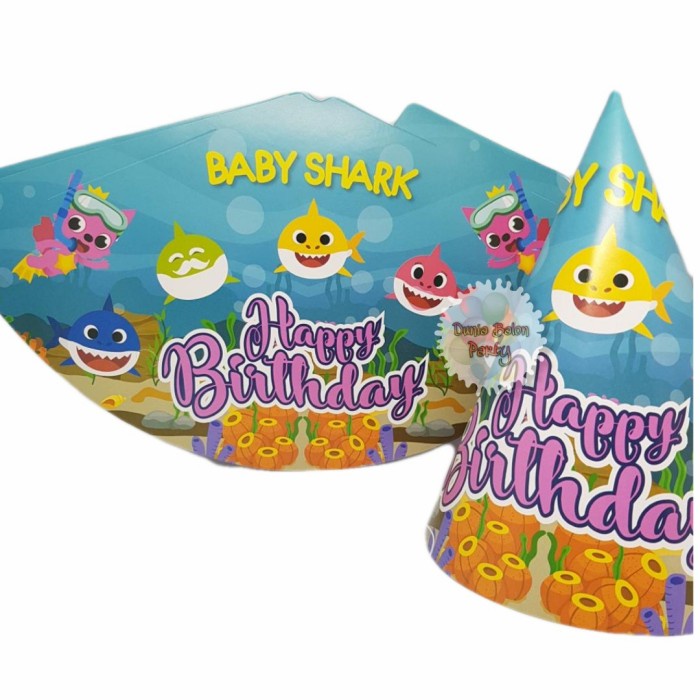 Topi Ulang Tahun Kerucut / Topi Pesta Karakter Baby Shark