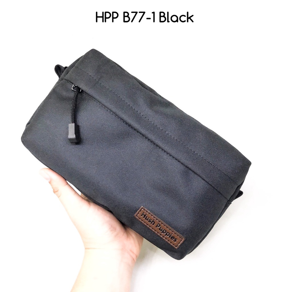 Handbag Clutch Pria Cowok Wanita Cewek Unisex HUSH PUPPIES B77-1 BLACK HITAM Kulit Sapi Asli Premium