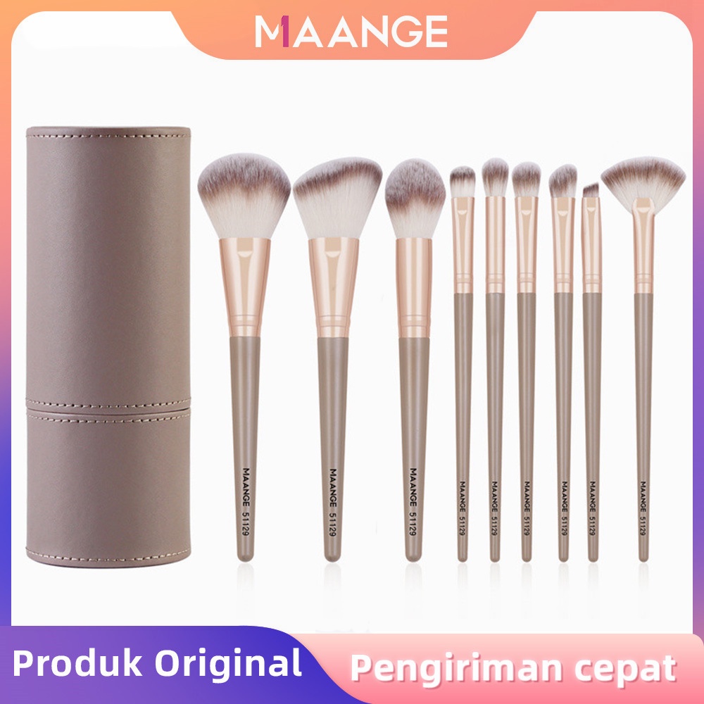 MAANGE 9PCS Kuas Rias Kuas Makeup Dengan Wadah Portabel 51129+0169