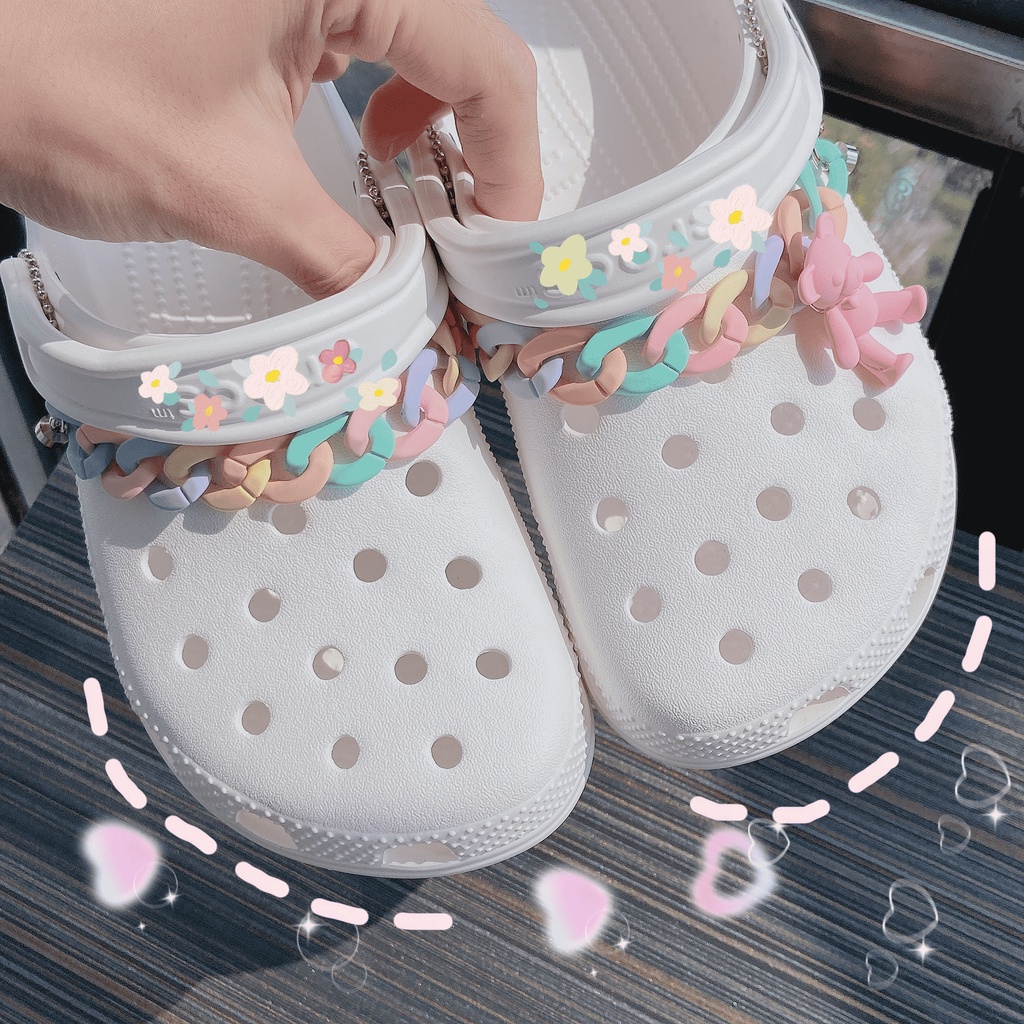 Crocs Rantai Sepatu Bahan Metal Aksen Mutiara Untuk Dekorasi