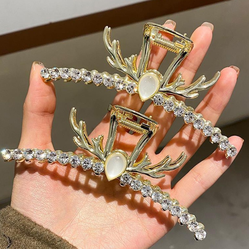 Jepit Rambut Model Cakar Bahan Alloy Aksen Berlian Imitasi Untuk Wanita