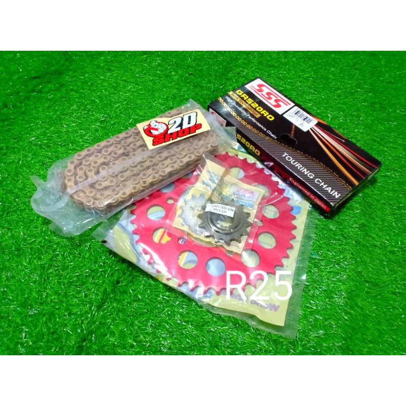 gear gir set sss r25 mt25 rantai ro oring gir alumunium red merah