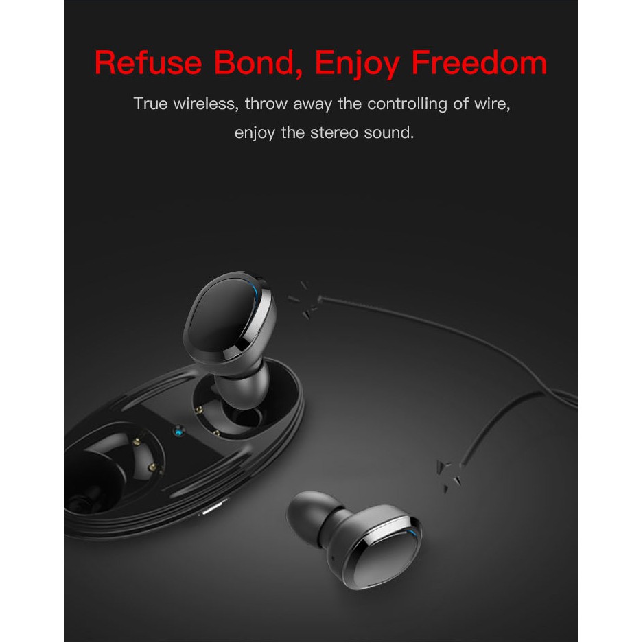 True Wireless Earphone Bluetooth dengan Charging Case - TWS-8 - BlacK