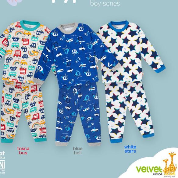☋ VELVET JUNIOR Piyama Anak Laki-laki - Baju Tidur Anak 2-3 Tahun - BLUE HELI, 3 TAHUN ➩