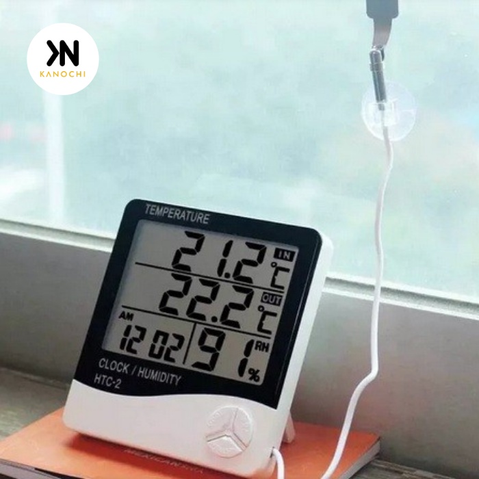 HTC-2 Thermometer Suhu Hygrometer Clock Temperature Humidity HTC-2