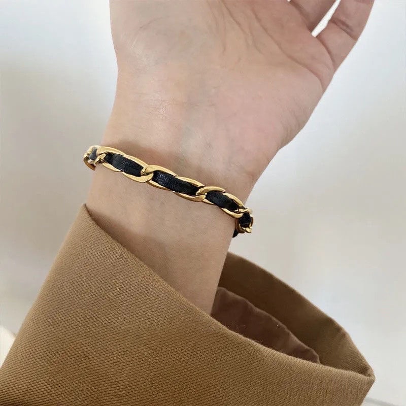 YEEZII Gelang Rantai Emas Warna Hitam Untuk Wanita