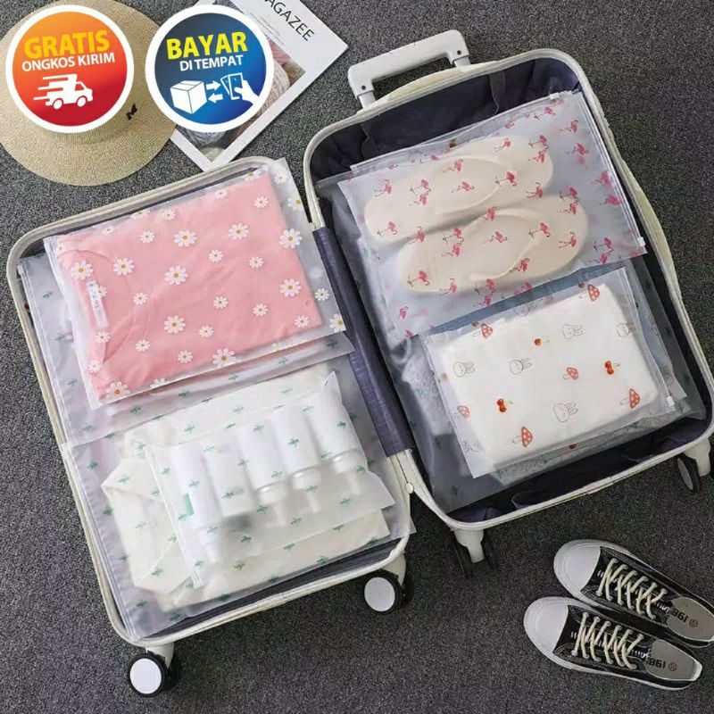 [COD] Zipper Storage Bag Travel Organizer Serbaguna Pouch Kosmetik Transparan Polos Motif Multifungs TRAVEL BAG POUCH