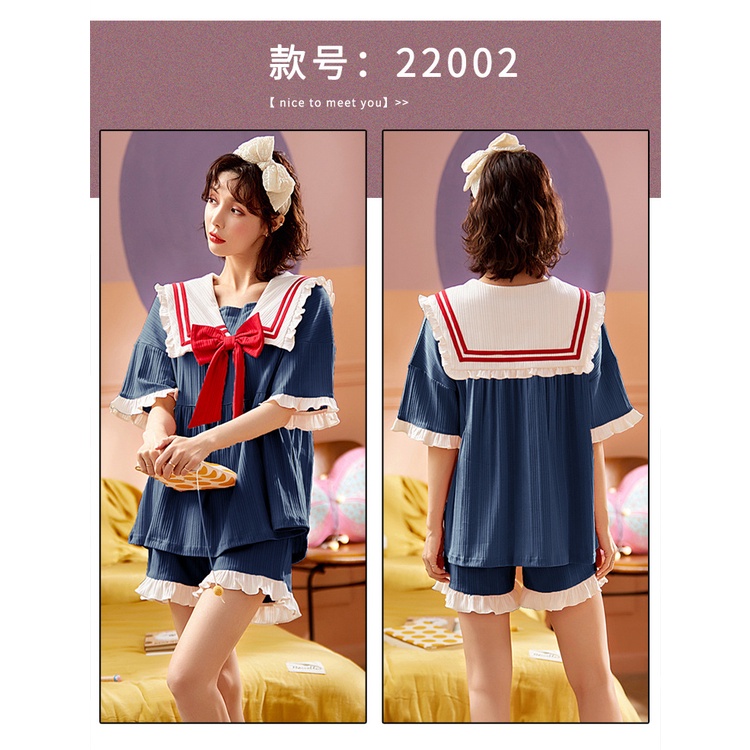 MR-05 set piyama sailor baju tidur wanita lengan pendek renda lolita import korea jepang