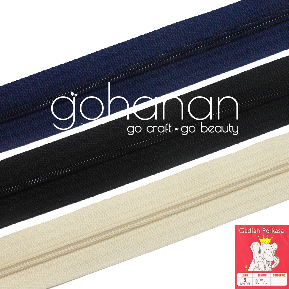 Gohanan - Daun Resleting Nylon Gadjah Perkasa No 5 / Zipper / Daun Resleting Koil / Resleting Jaket 