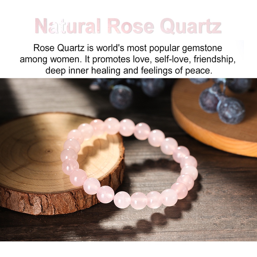 Gelang Batu Natural Pink Quartz 8Mm