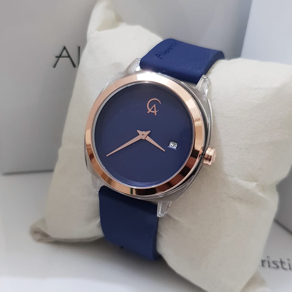 Alexandre Christie 100% Original AC2763L Jam Tangan Wanita tali karet biru rosegold