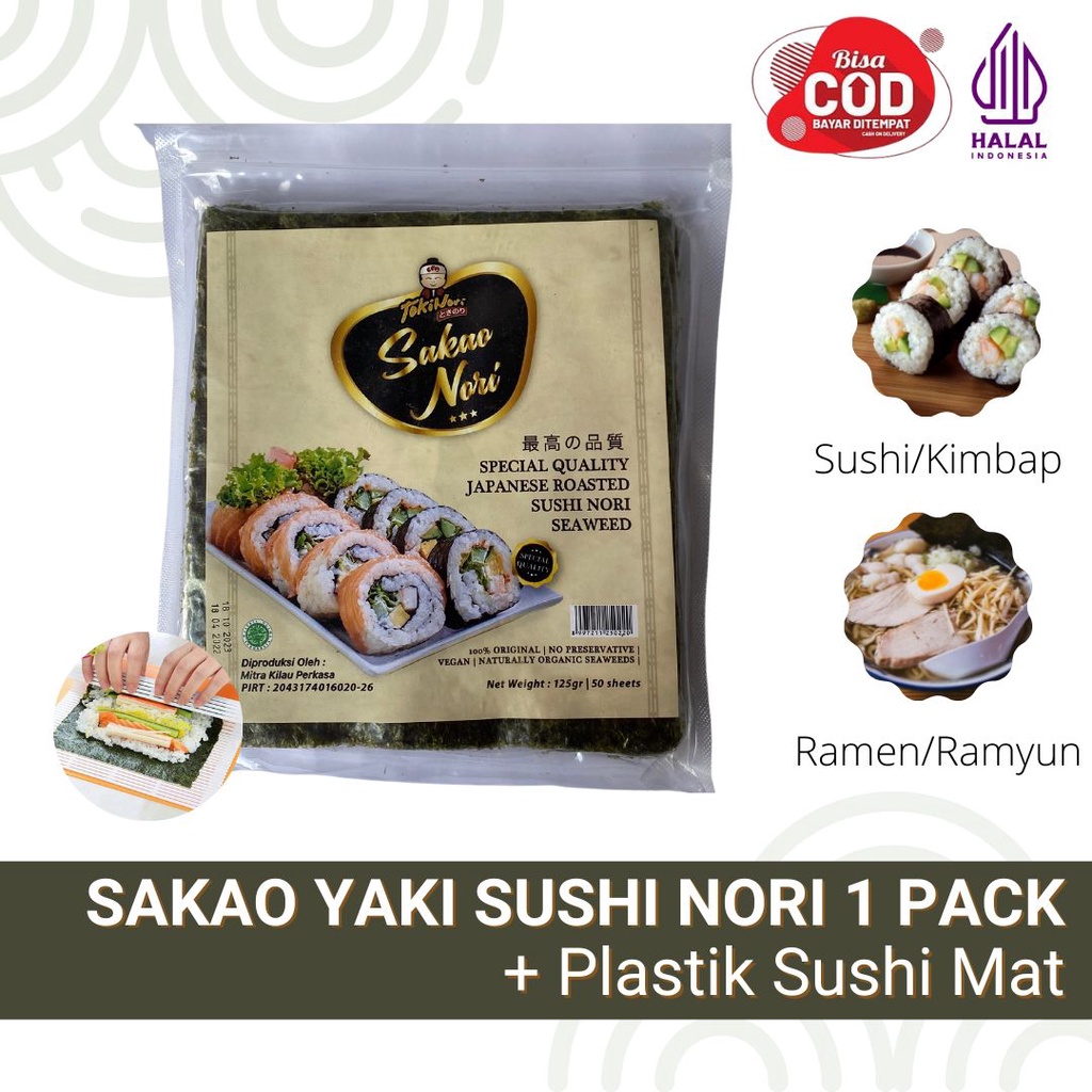 Sakao Yaki Sushi Nori Seaweed 50 Sheets 125gr - Sakao Nori Rumput Laut isi 50 lembar