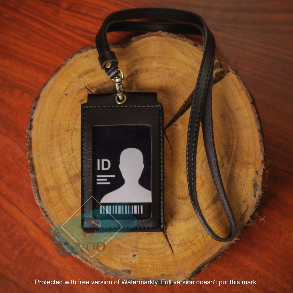 Name Tag ID Card Holder Kulit Lanyard Harga Terjangkau Berkualitas PU Leather Lanyard ID Card FRONT