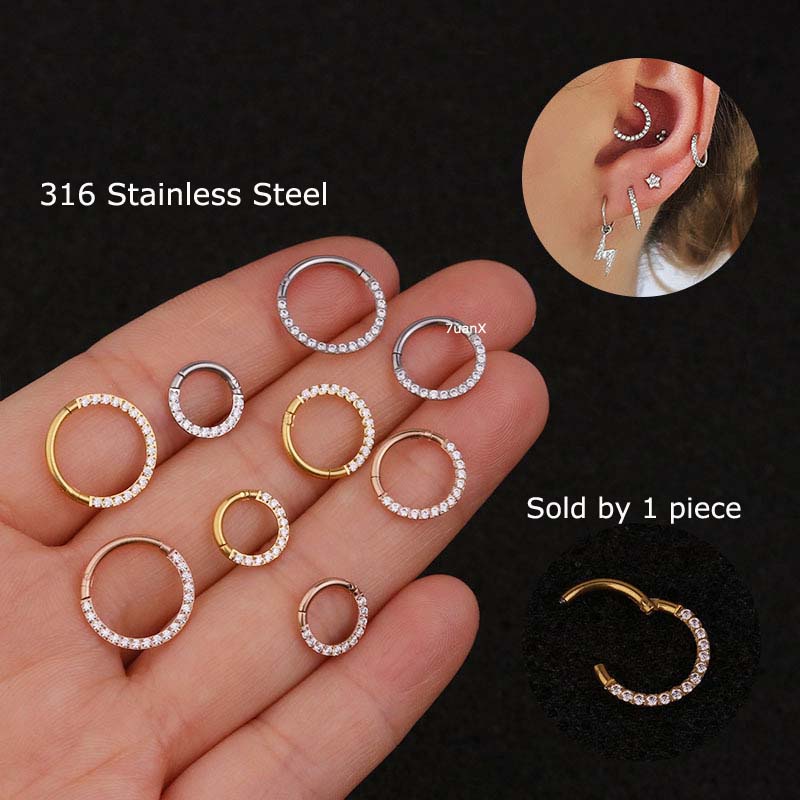 1pc Anting Hoop Stainless Steel 316 Ukuran 6-10mm Untuk Tindik Hidung / Tubuh