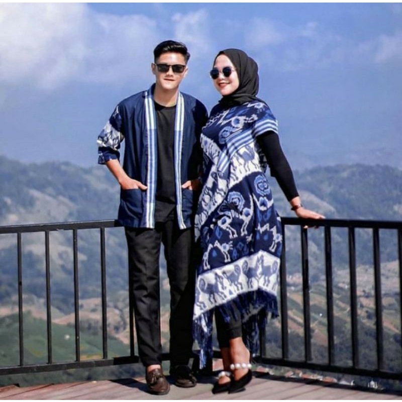 cople baju tenun etnik original motif sumba navy