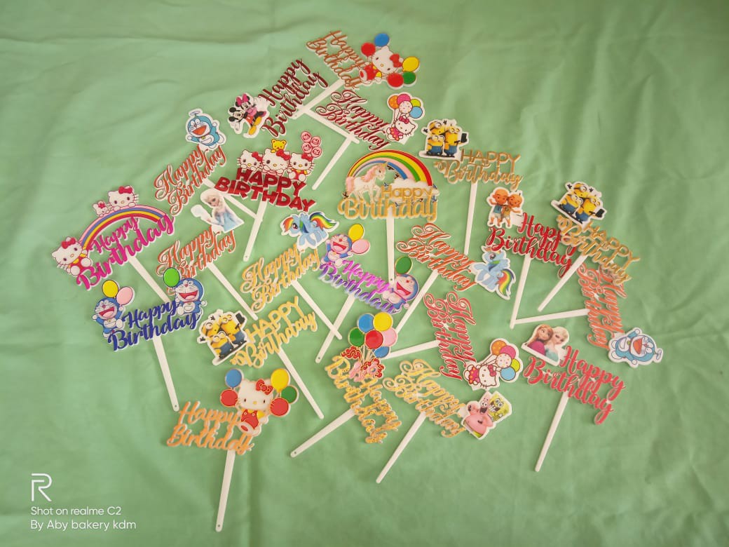 Ti-0102-c Topper Tulisan Cake Kue Tart Happy Birthday Doraemon Rainbow
