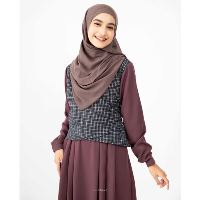 GWEN DRESS JILBRAVE | Gamis Stylish Model Outer Motif Kotak Tali menyilang
