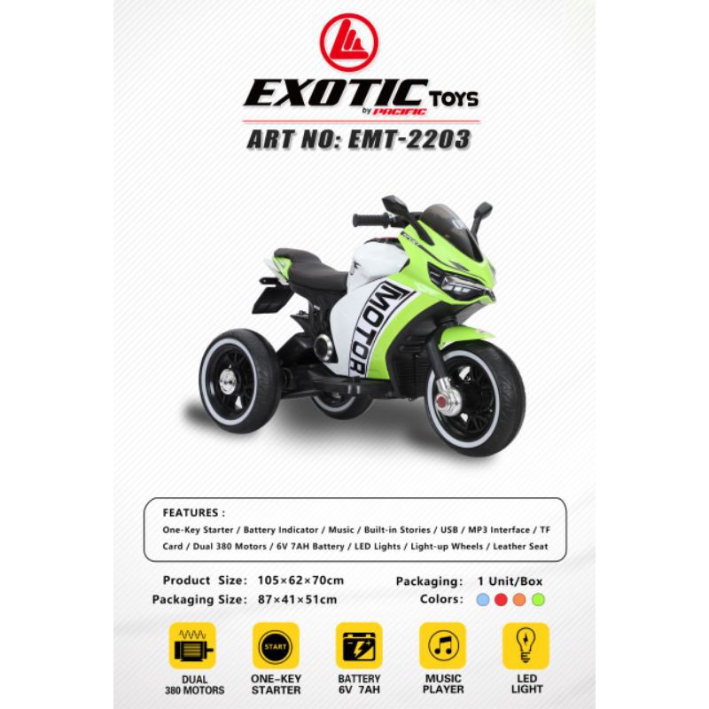 (Free pelapis Ban)Mainan Anak Motor Aki Exotic Toys EMT-2203 EMT2203 EMT 2203