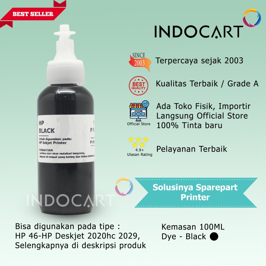 IndoCart Tinta Premium HP 46 678 680 685 703 704 802 803-Dye Ink-100ml