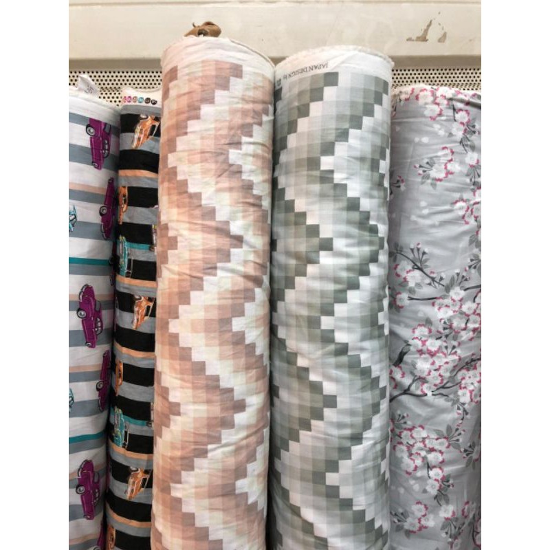 bahan kain katun jepang catoon catton japan desain motif kotak segitiga
