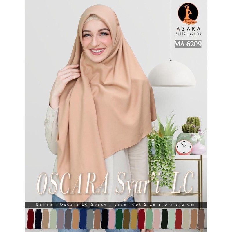 Hijab Azara Oskara / masahi syari 130x130cm LC Jilbab square / segiempat jumbo syar'i Lasercut/Voal