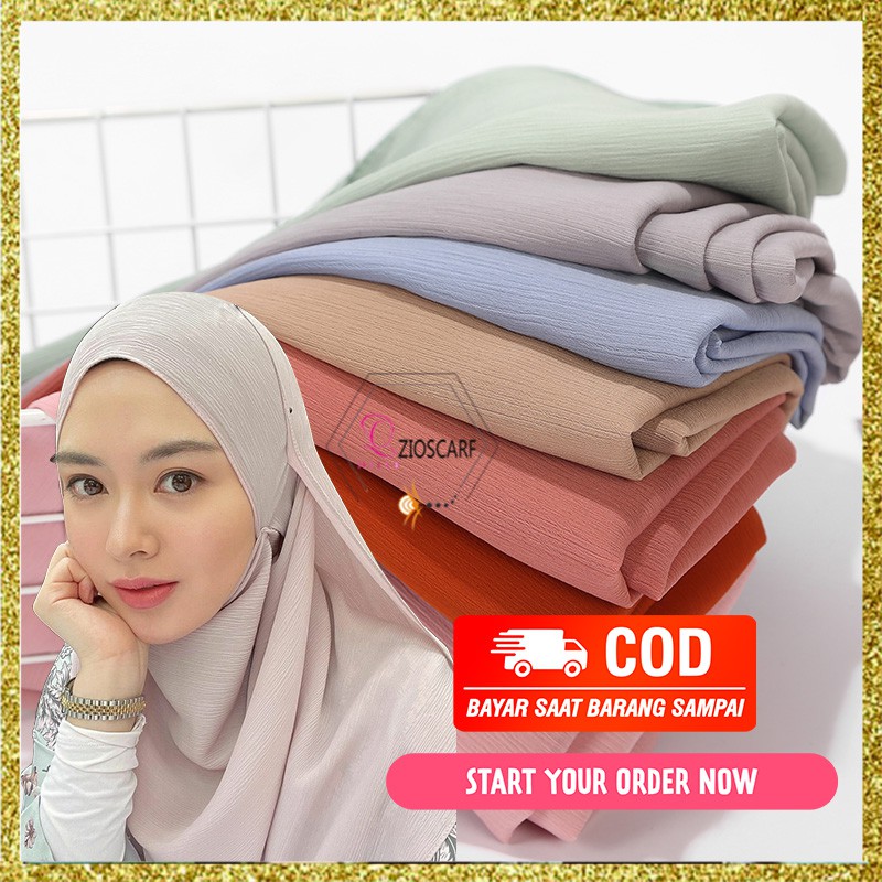 PASHMINA CREPE PREMIUM PASHMINA AYANA HIJAB CRINKLE CREPE CHIFFON PLISKET PRISKET CORNSKIN A58