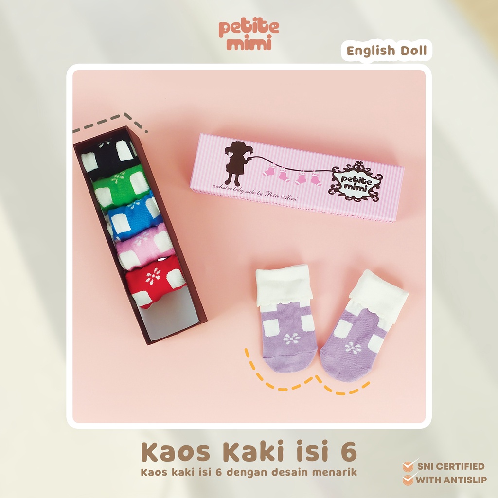 Petite Mimi Kaos kaki isi 6 0-12m / kaos kaki anak / kaos kaki bayi anti slip