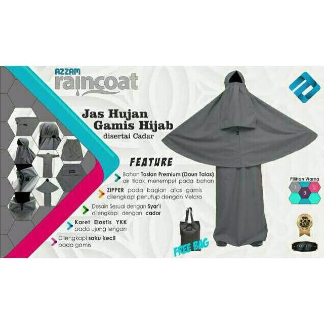Jas Hujan Gamis Hijab dan Cadar Taslan Original Azzam Raincoat Tidak Mudah Basah