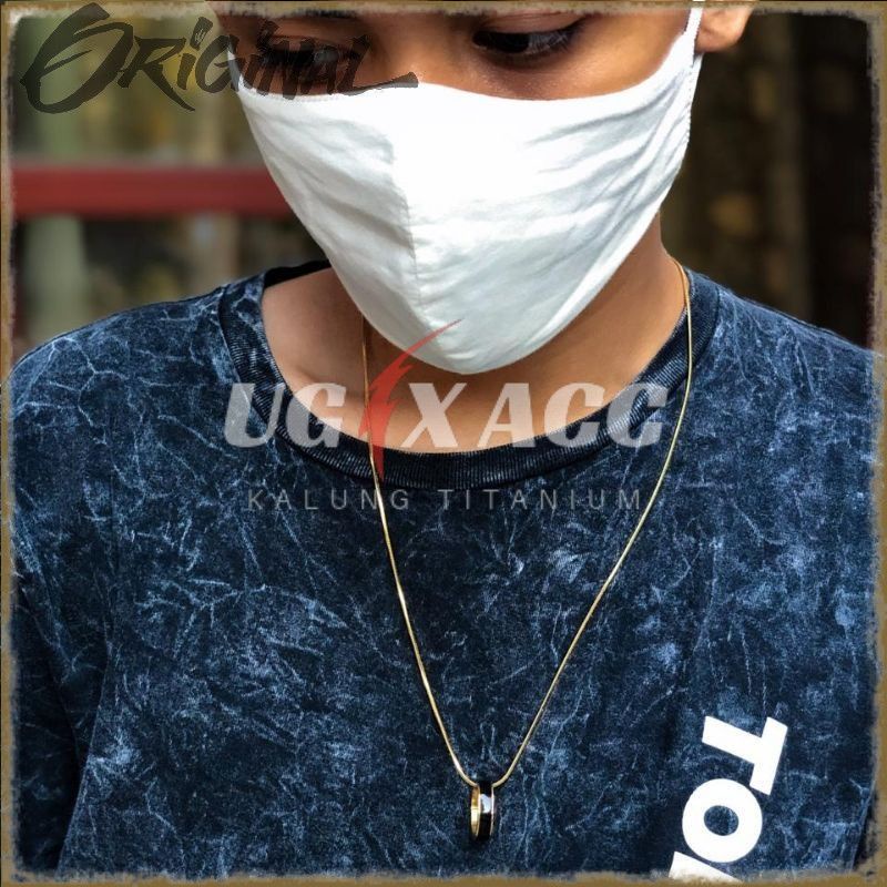 Kalung Leher Titanium Dan Cincin Jari Titanium Pria Wanita Anti Karat Gold Emas Model Kotak Kalung M