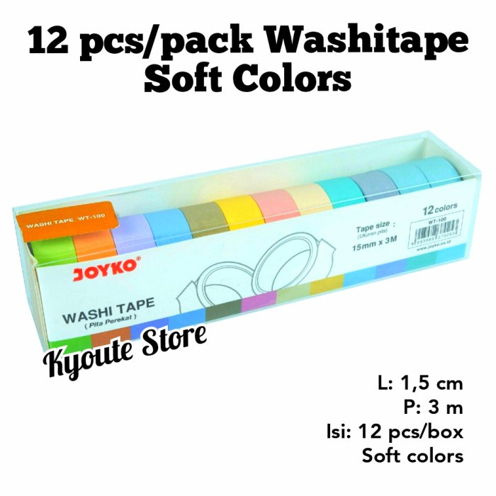 

Lucu Joyko Washitape 12 Pcs Soft Color Pita Perekat Solatip Warna Scrapbook Gilaa!!!