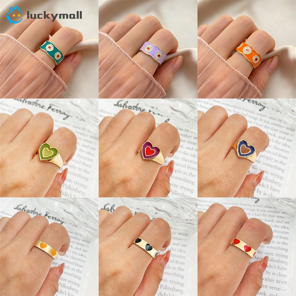 Cincin Model Terbuka Bentuk Kupu-Kupu Bunga Aster Warna-Warni Untuk Wanita