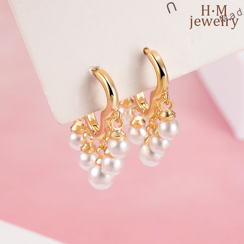 Anting Tusuk Gantung Desain Awan + Mutiara Gaya Simple / Elegan High Grade Untuk Wanita