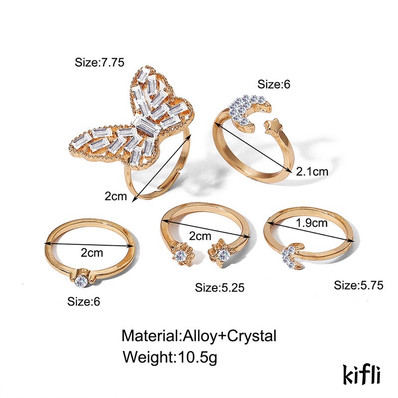 Korea Cincin Berlian Baru,Bintang Bulan Kupu-kupu,Cincin Wanita Kreatif,Aksesoris Fashion Sederhana