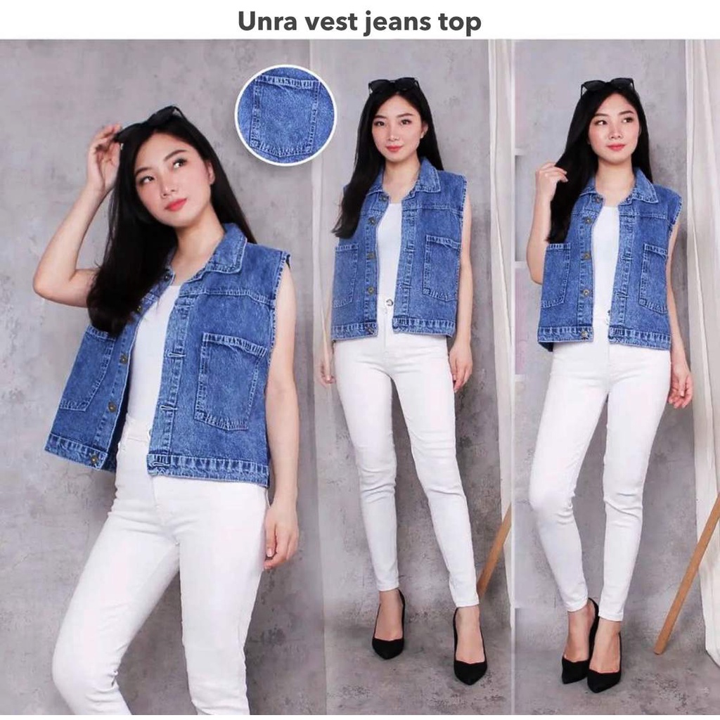 (ORIGINAL) Unra vest jeans top wanita - Thejanclothes