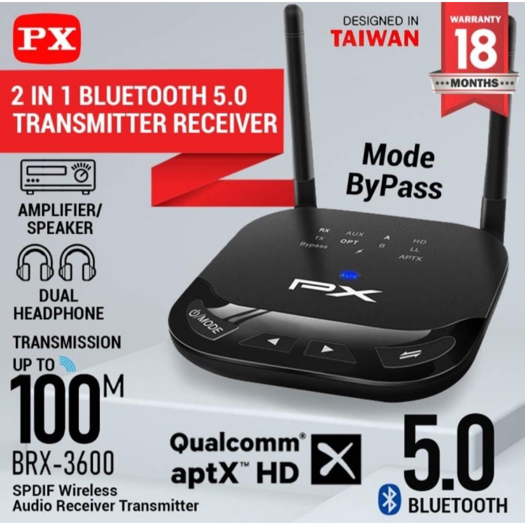Receiver Bluetooth Transmitter Audio 5.0 HD Stereo 2in1 PX BRX-3600