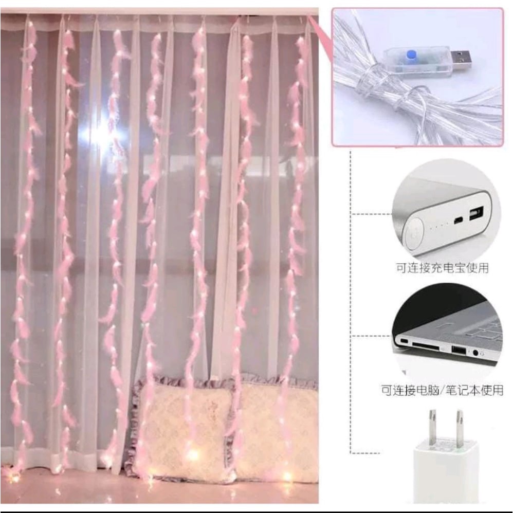 [USB] Lampu Tirai Bulu DIY 3x3 Meter 300 LED Remote Tumblr Light Lampu Natal Panjang Dekorasi Rumah